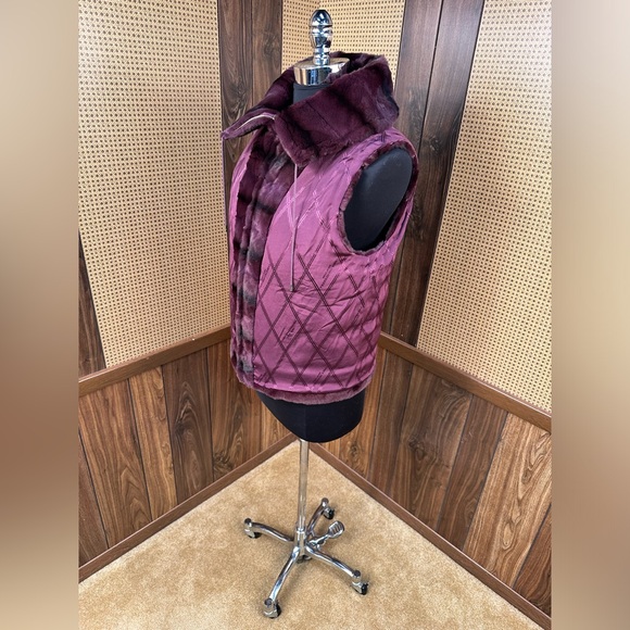 CAROLINA HERRERA DESIGNER DYED EGGPLANT SHEARED WEASEL FUR VEST JACKET COAT 8 M - Picture 9 of 12